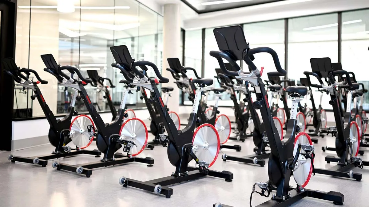 Stationary bikes in the spin studio at the Bettie Allard YMCA