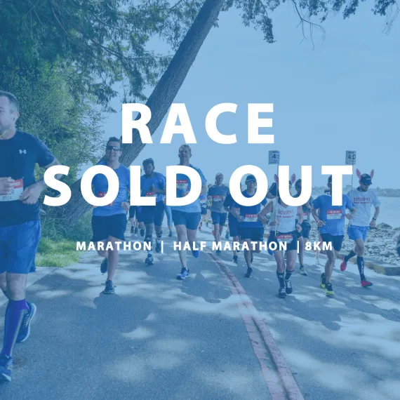 "Race sold out" is written over a photo of marathon participants on the Seawall